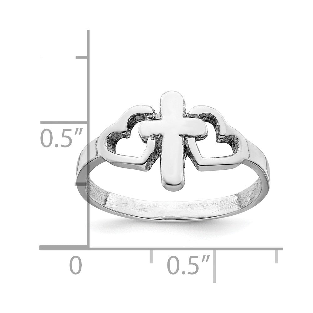 Sterlingsilber Rhodiniert Herzen & Kreuz Ring