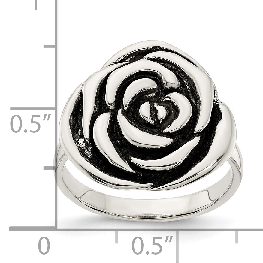 Sterlingsilber Poliert Antikisiert Rose Ring