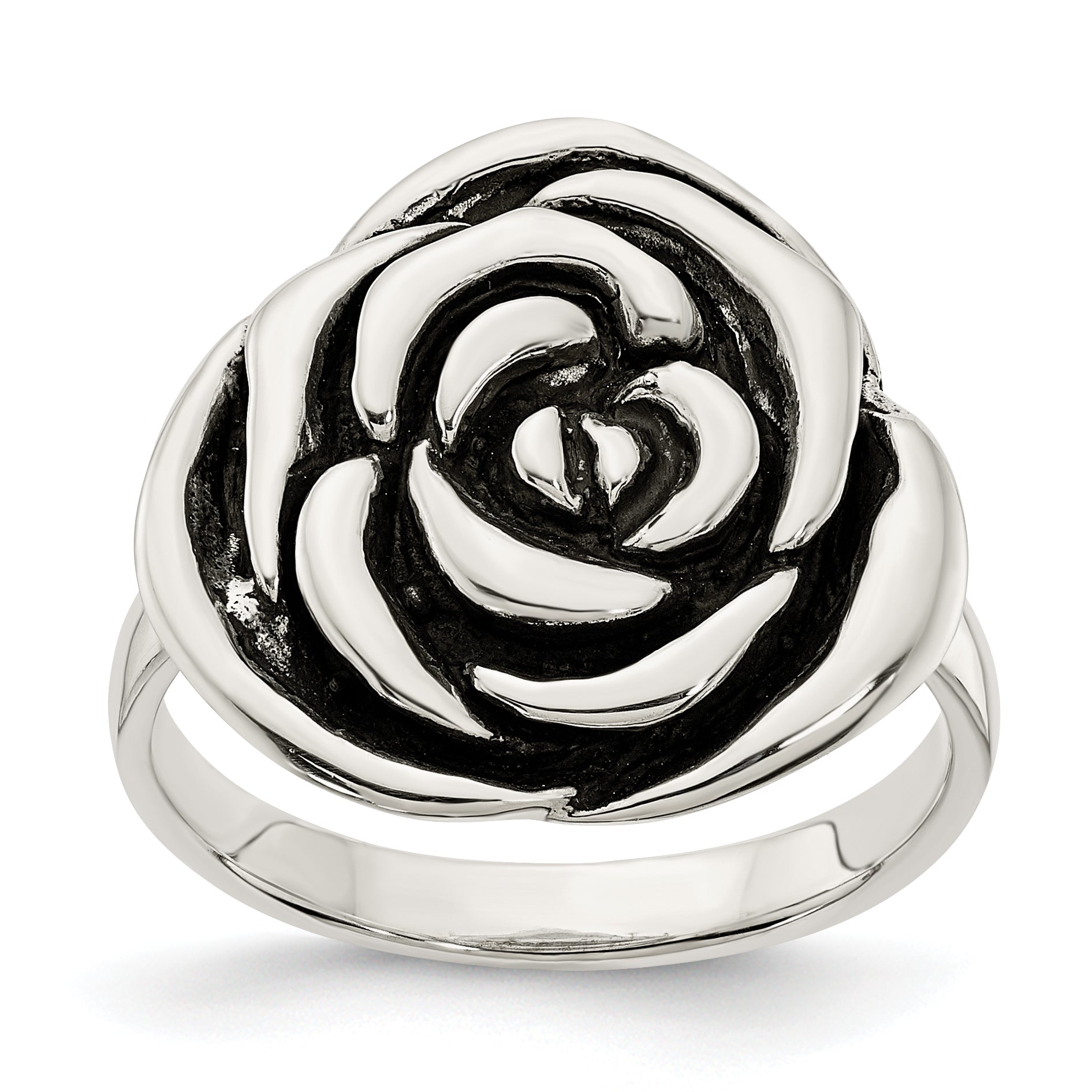 Sterlingsilber Poliert Antikisiert Rose Ring