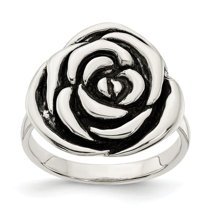 Sterlingsilber Poliert Antikisiert Rose Ring