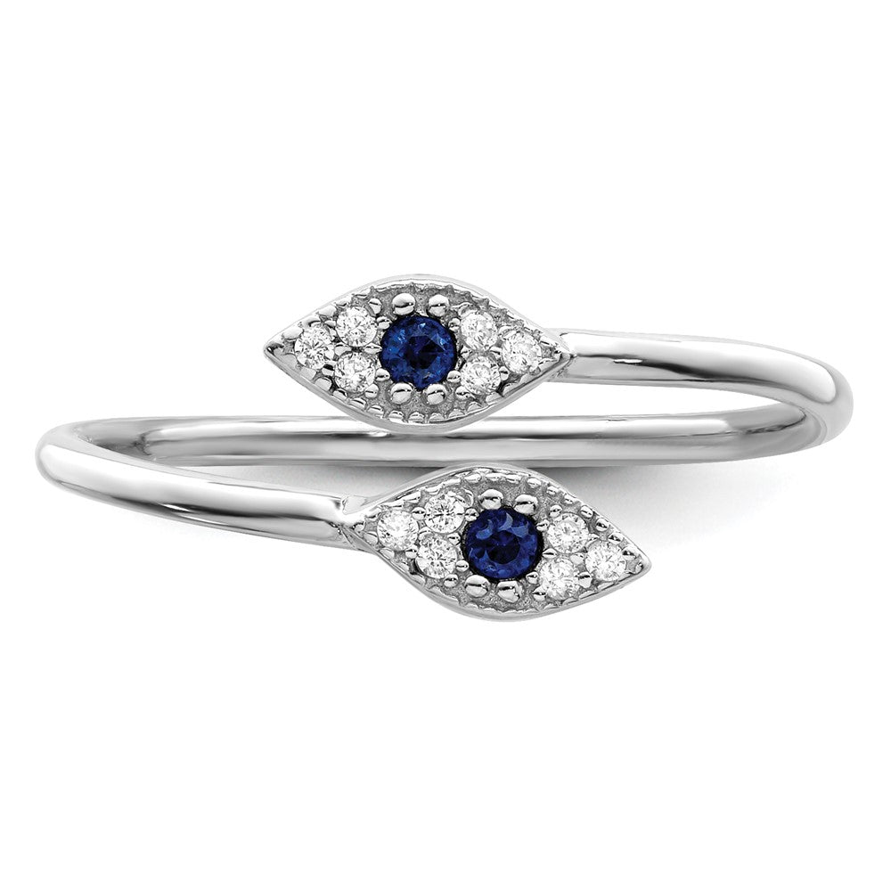 Sterlingsilber Rhodiniert Poliert Blau & Weiß Zirkonia Auge Verstellbar Ring