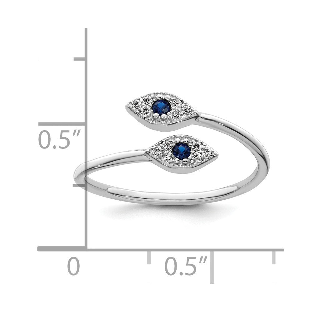 Sterlingsilber Rhodiniert Poliert Blau & Weiß Zirkonia Auge Verstellbar Ring
