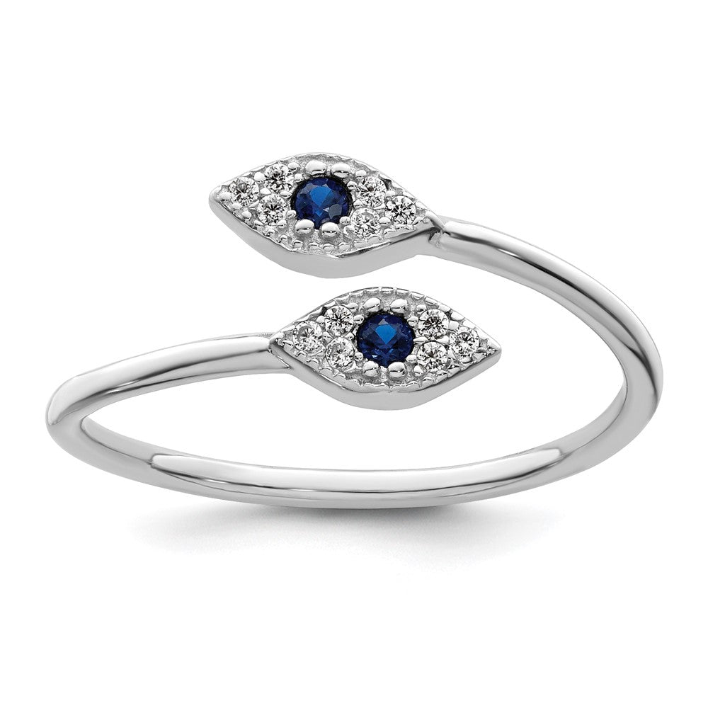 Sterlingsilber Rhodiniert Poliert Blau & Weiß Zirkonia Auge Verstellbar Ring