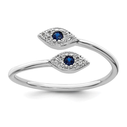 Sterlingsilber Rhodiniert Poliert Blau & Weiß Zirkonia Auge Verstellbar Ring