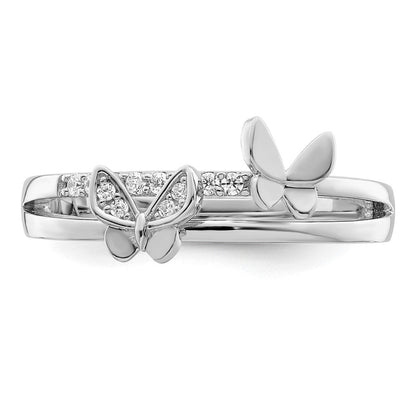 Sterlingsilber Rhodiniert Zirkonia Butterflies Ring