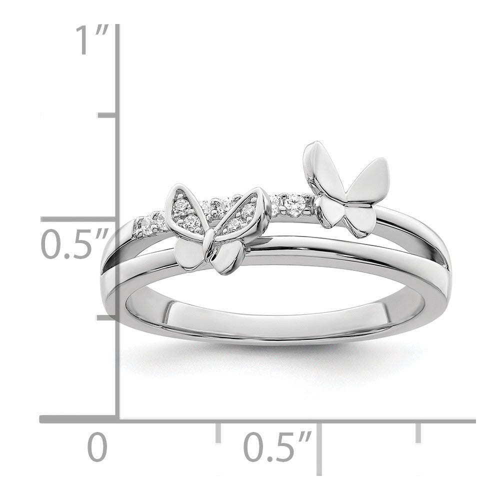 Sterlingsilber Rhodiniert Zirkonia Butterflies Ring