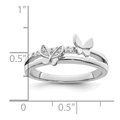 Sterlingsilber Rhodiniert Zirkonia Butterflies Ring