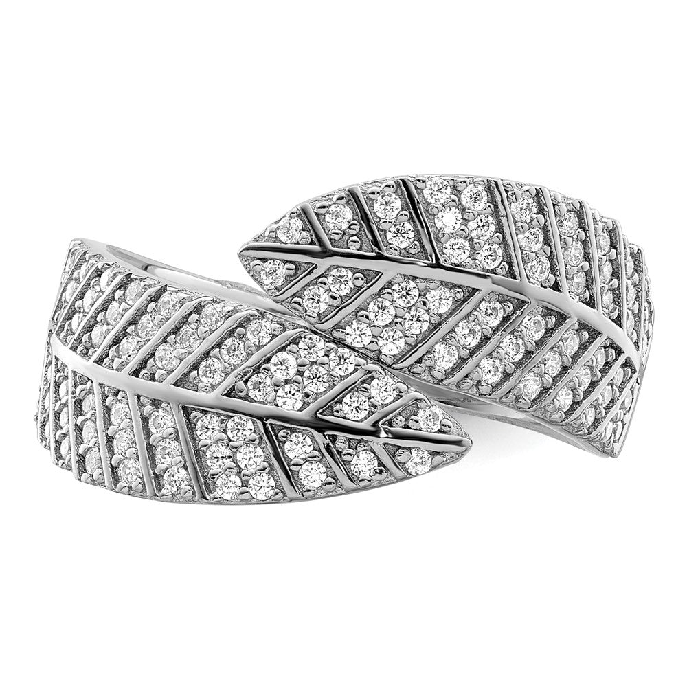 Sterlingsilber Rhodiniert Zirkonia Blatt Ring (size 6 Nur)
