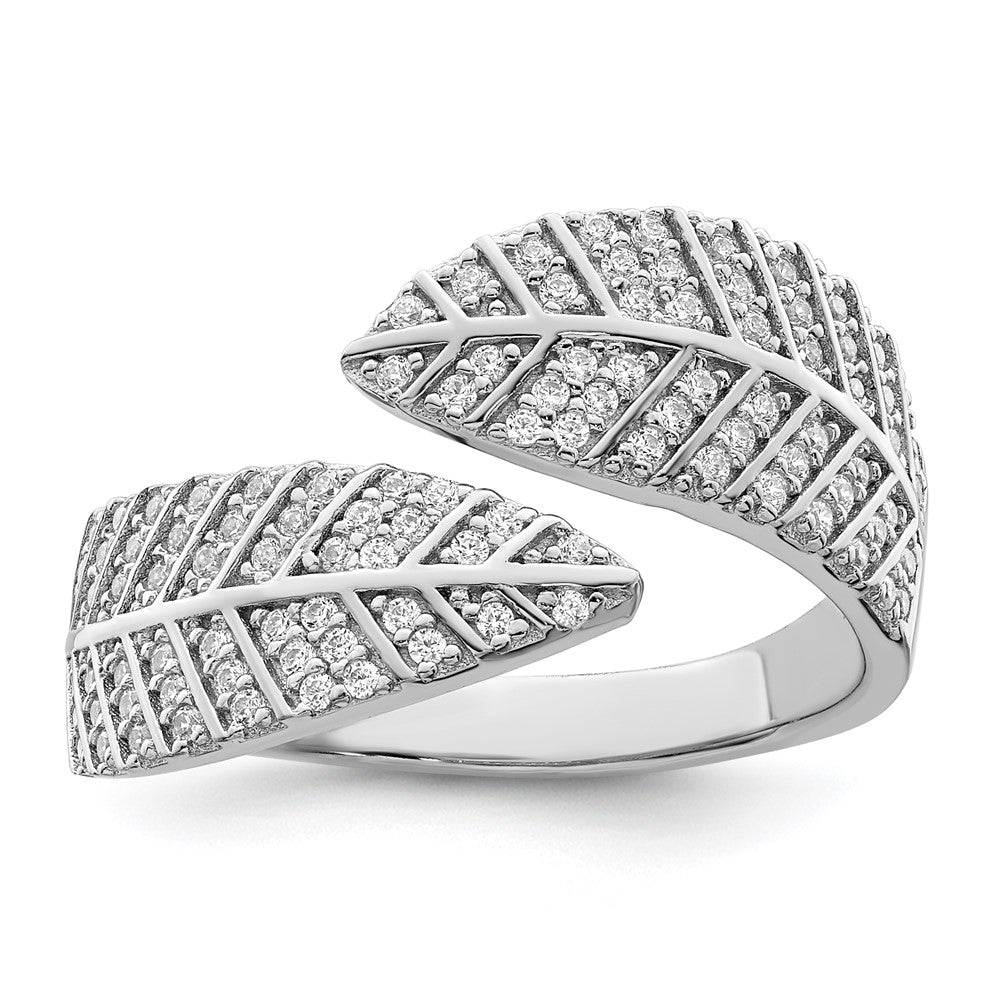 Sterlingsilber Rhodiniert Zirkonia Blatt Ring (size 6 Nur)