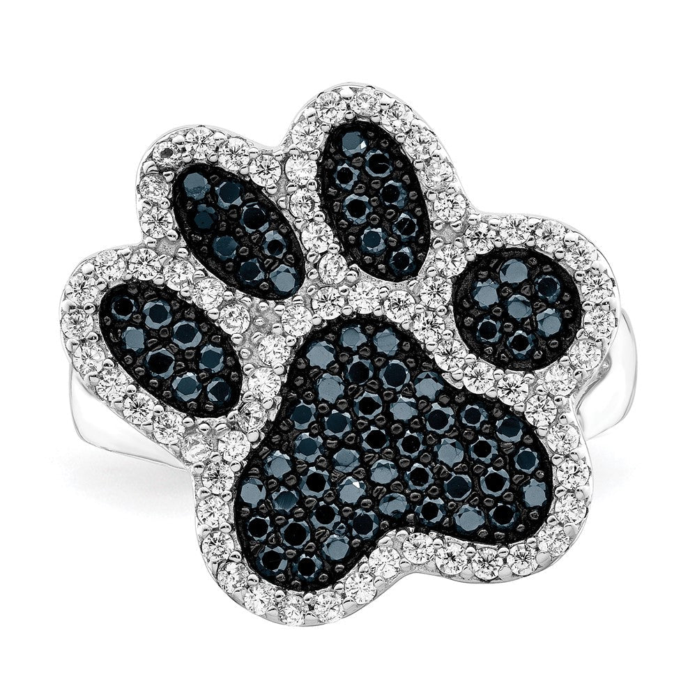 Sterlingsilber Rhodiniert Poliert Zirkonia Paw Druck Ring