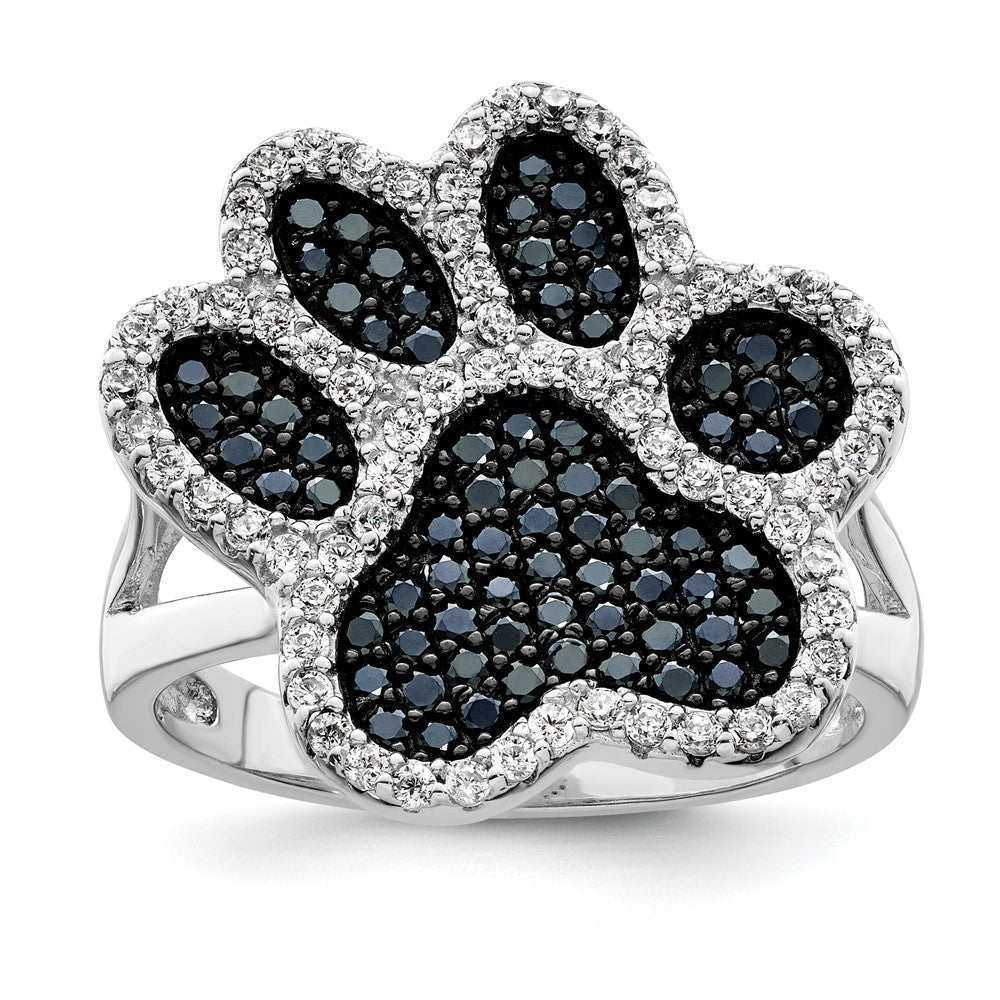 Sterlingsilber Rhodiniert Poliert Zirkonia Paw Druck Ring