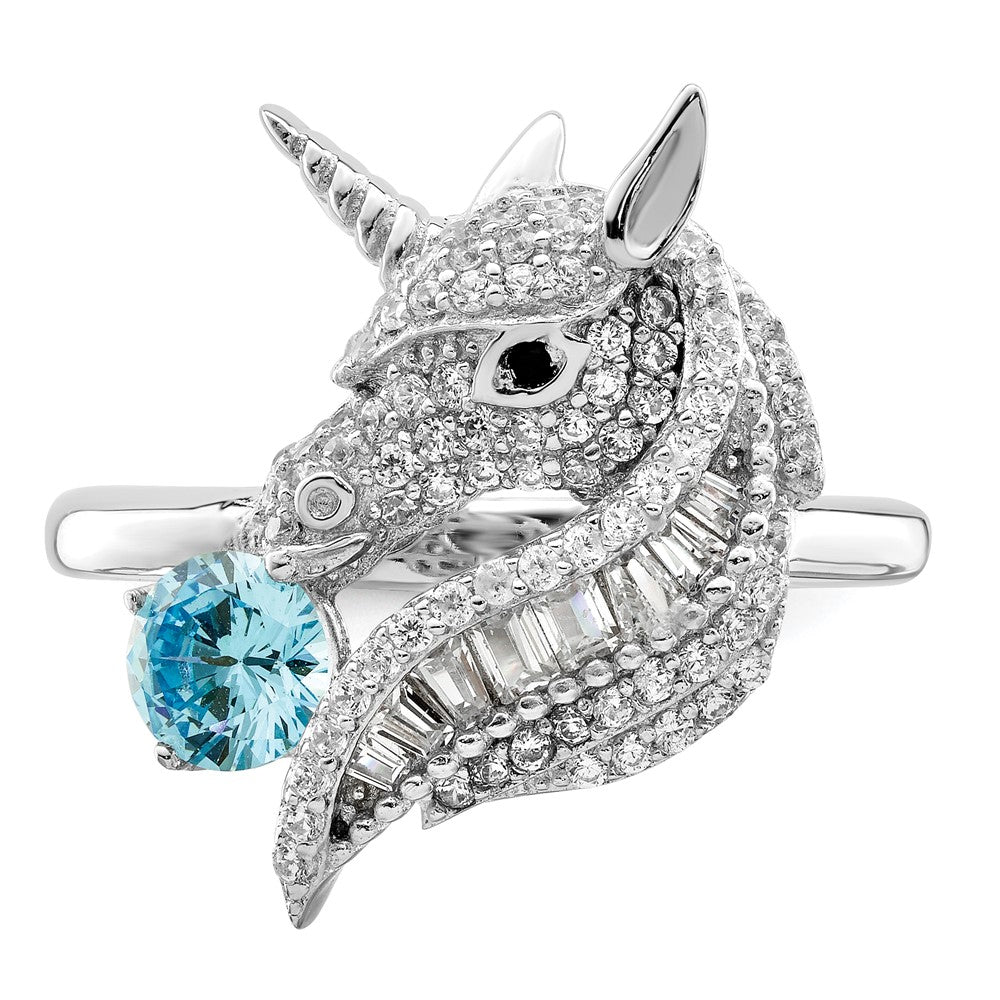 Sterlingsilber Rhodiniert Poliert Zirkonia Einhorn Ring