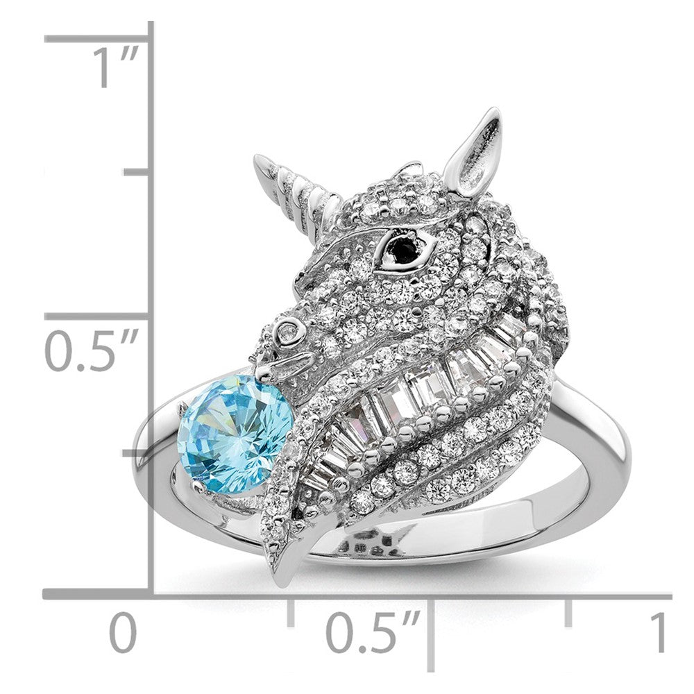 Sterlingsilber Rhodiniert Poliert Zirkonia Einhorn Ring