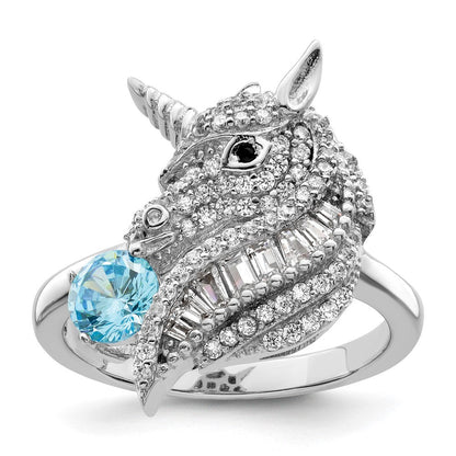 Sterlingsilber Rhodiniert Poliert Zirkonia Einhorn Ring