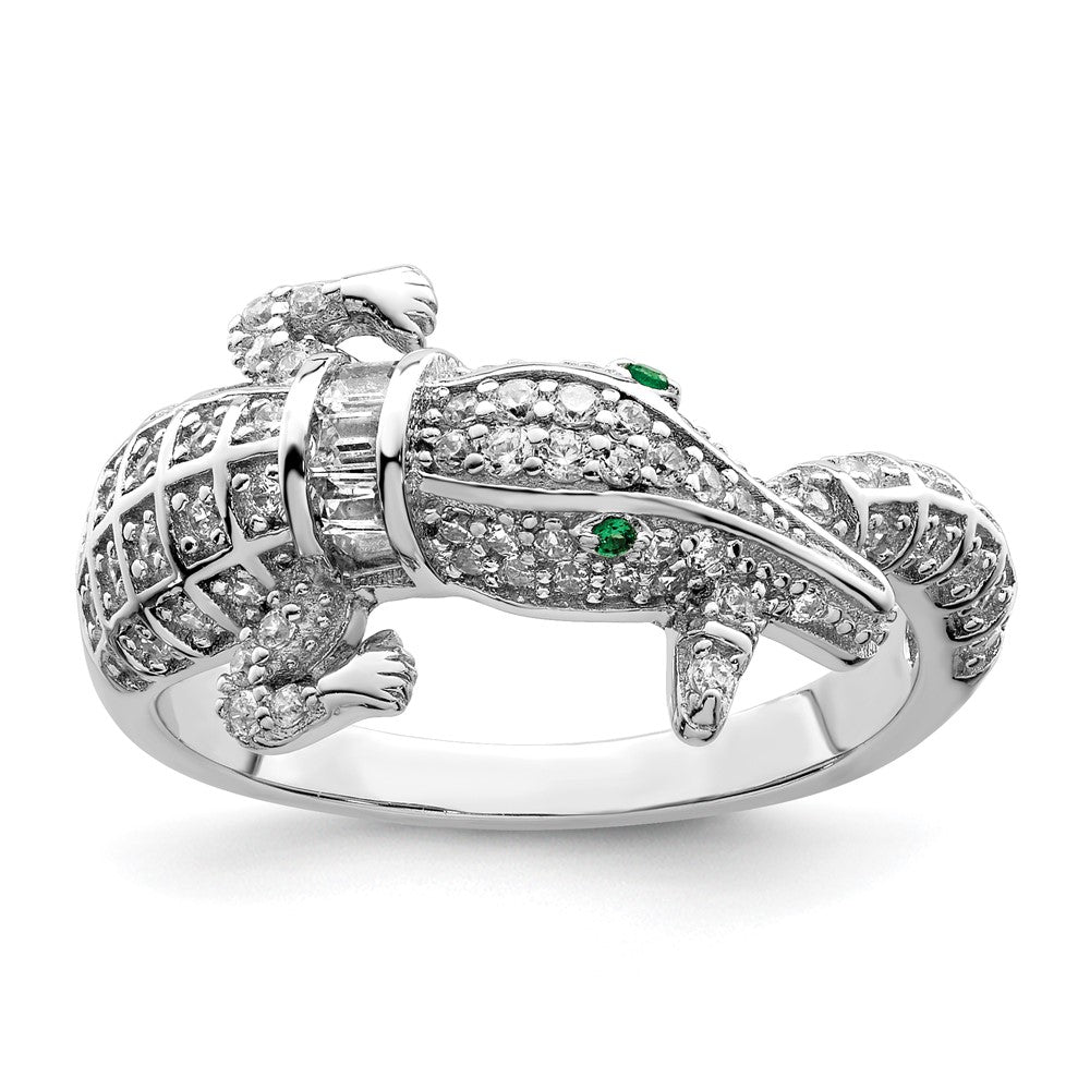 Sterlingsilber Rhodiniert Poliert Zirkonia Alligator Ring