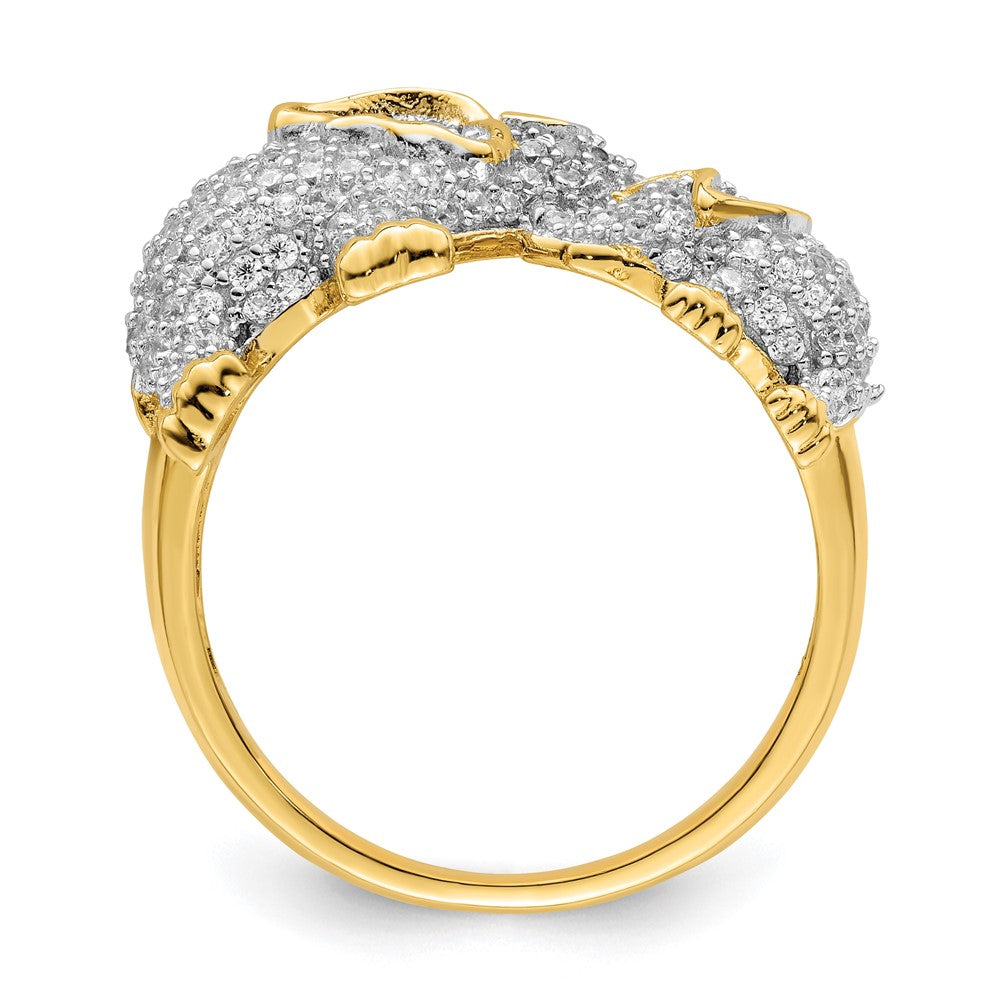 Sterlingsilber Rhodiniert Goldfarben Mama & Baby Zirkonia Elephants Ring