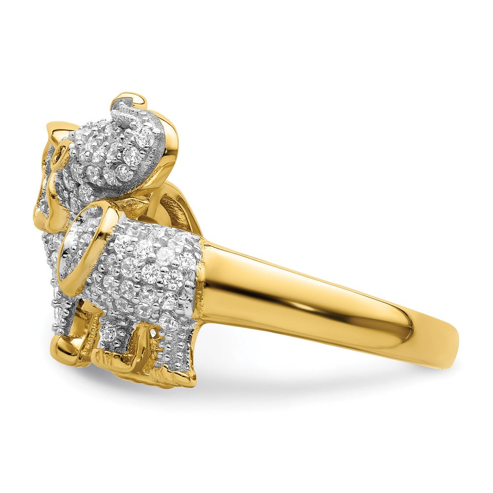 Sterlingsilber Rhodiniert Goldfarben Mama & Baby Zirkonia Elephants Ring