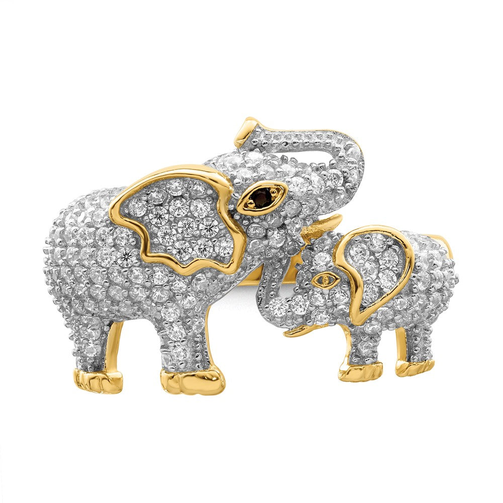 Sterlingsilber Rhodiniert Goldfarben Mama & Baby Zirkonia Elephants Ring