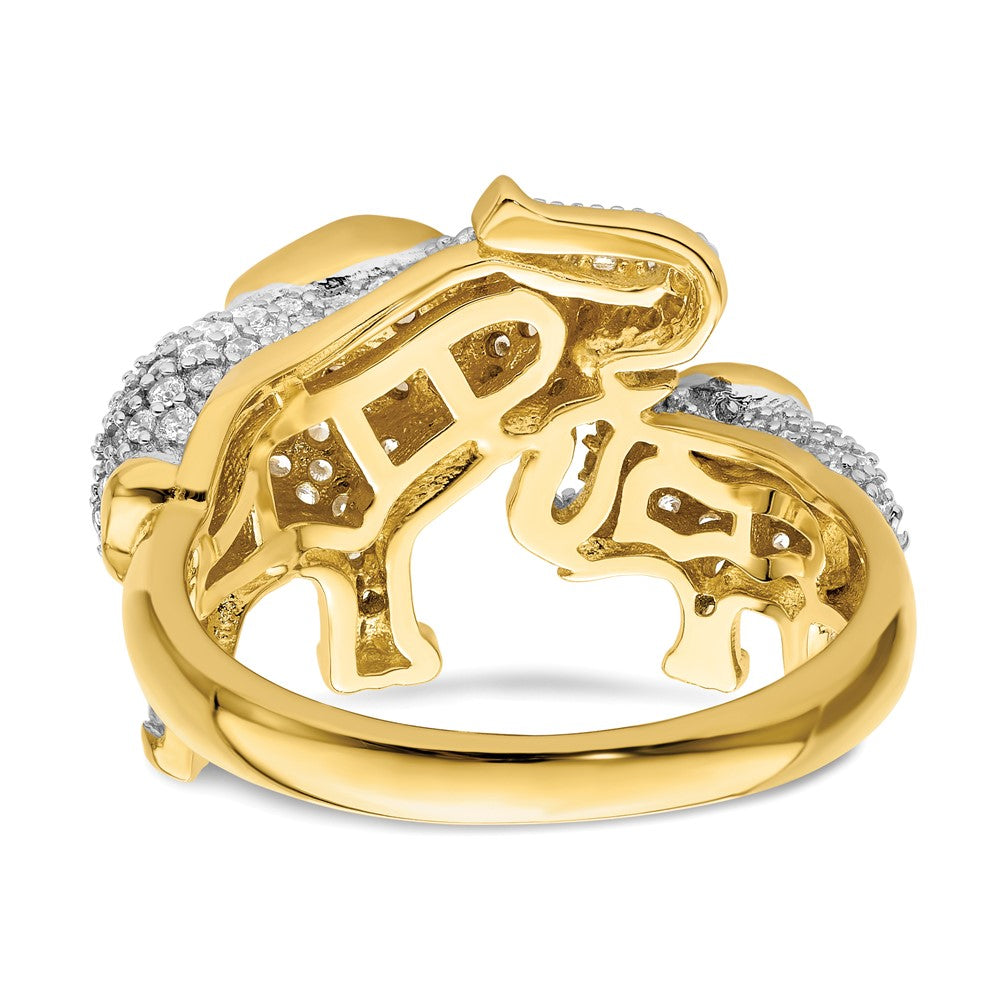 Sterlingsilber Rhodiniert Goldfarben Mama & Baby Zirkonia Elephants Ring