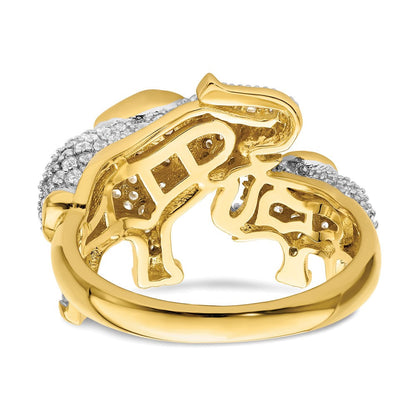 Sterlingsilber Rhodiniert Goldfarben Mama & Baby Zirkonia Elephants Ring