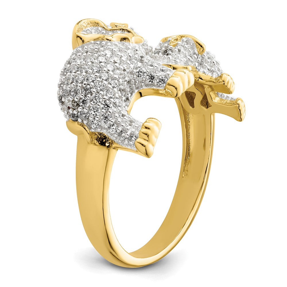 Sterlingsilber Rhodiniert Goldfarben Mama & Baby Zirkonia Elephants Ring
