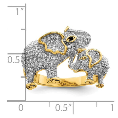 Sterlingsilber Rhodiniert Goldfarben Mama & Baby Zirkonia Elephants Ring