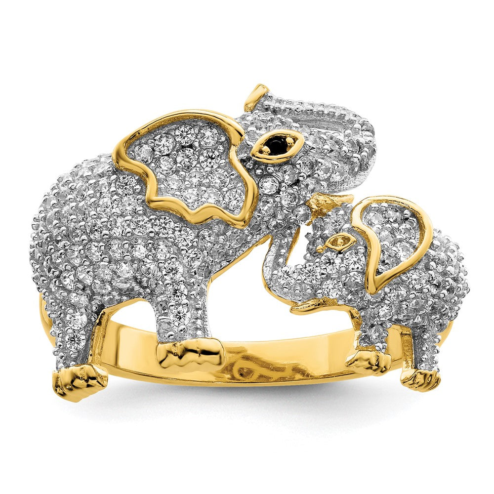 Sterlingsilber Rhodiniert Goldfarben Mama & Baby Zirkonia Elephants Ring