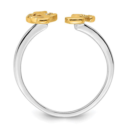 Vergoldet Sterlingsilber Rhodiniert & Zirkonia Musik Notes Verstellbar Ring