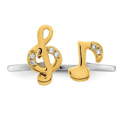 Vergoldet Sterlingsilber Rhodiniert & Zirkonia Musik Notes Verstellbar Ring