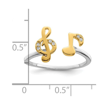 Vergoldet Sterlingsilber Rhodiniert & Zirkonia Musik Notes Verstellbar Ring