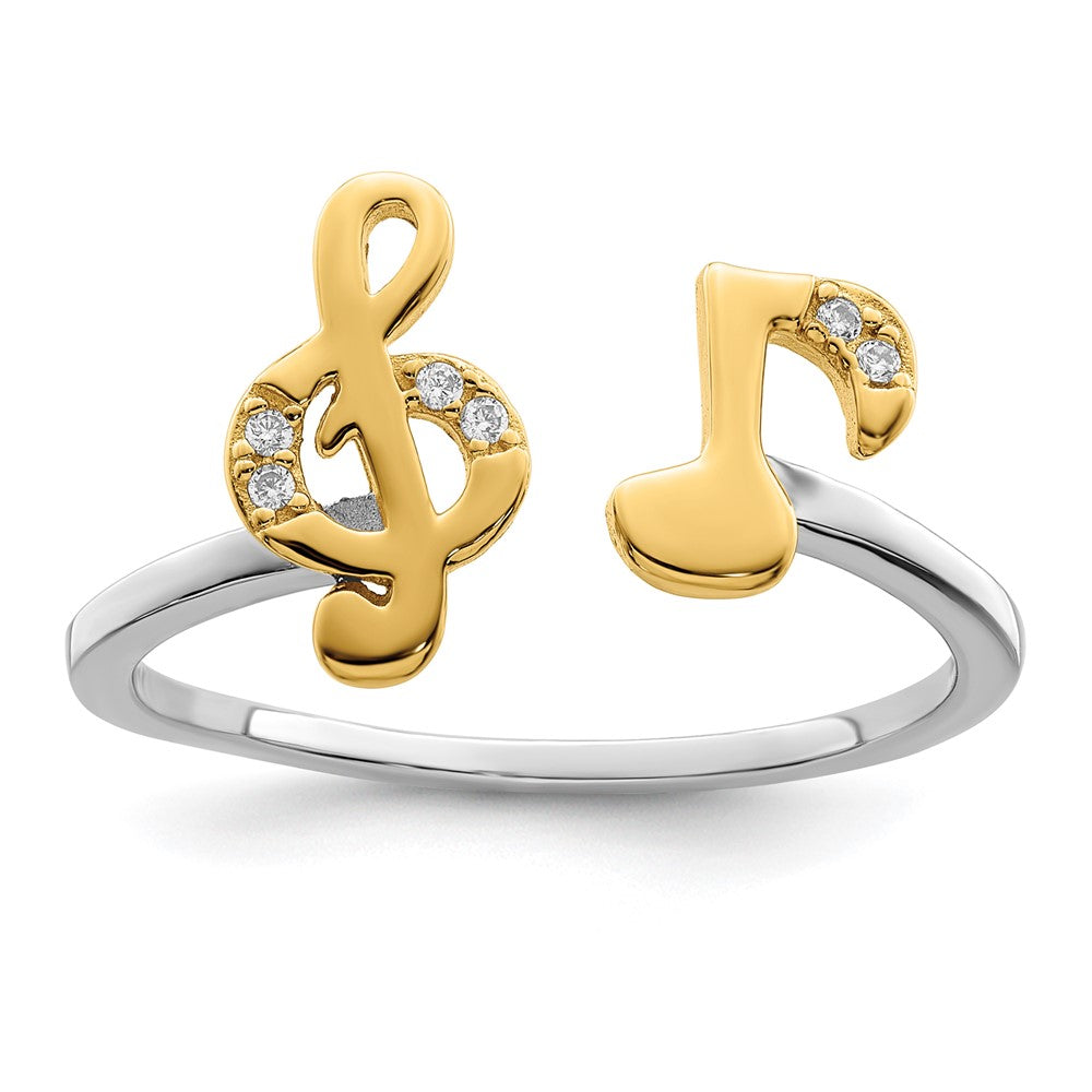Vergoldet Sterlingsilber Rhodiniert & Zirkonia Musik Notes Verstellbar Ring