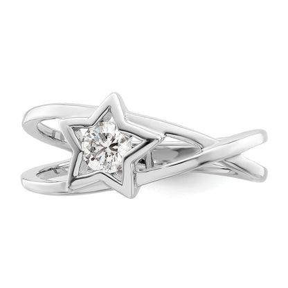 Sterlingsilber Rhodiniert Zirkonia Stern Ring