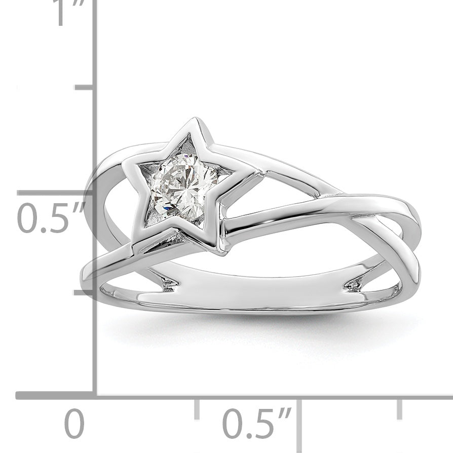 Sterlingsilber Rhodiniert Zirkonia Stern Ring