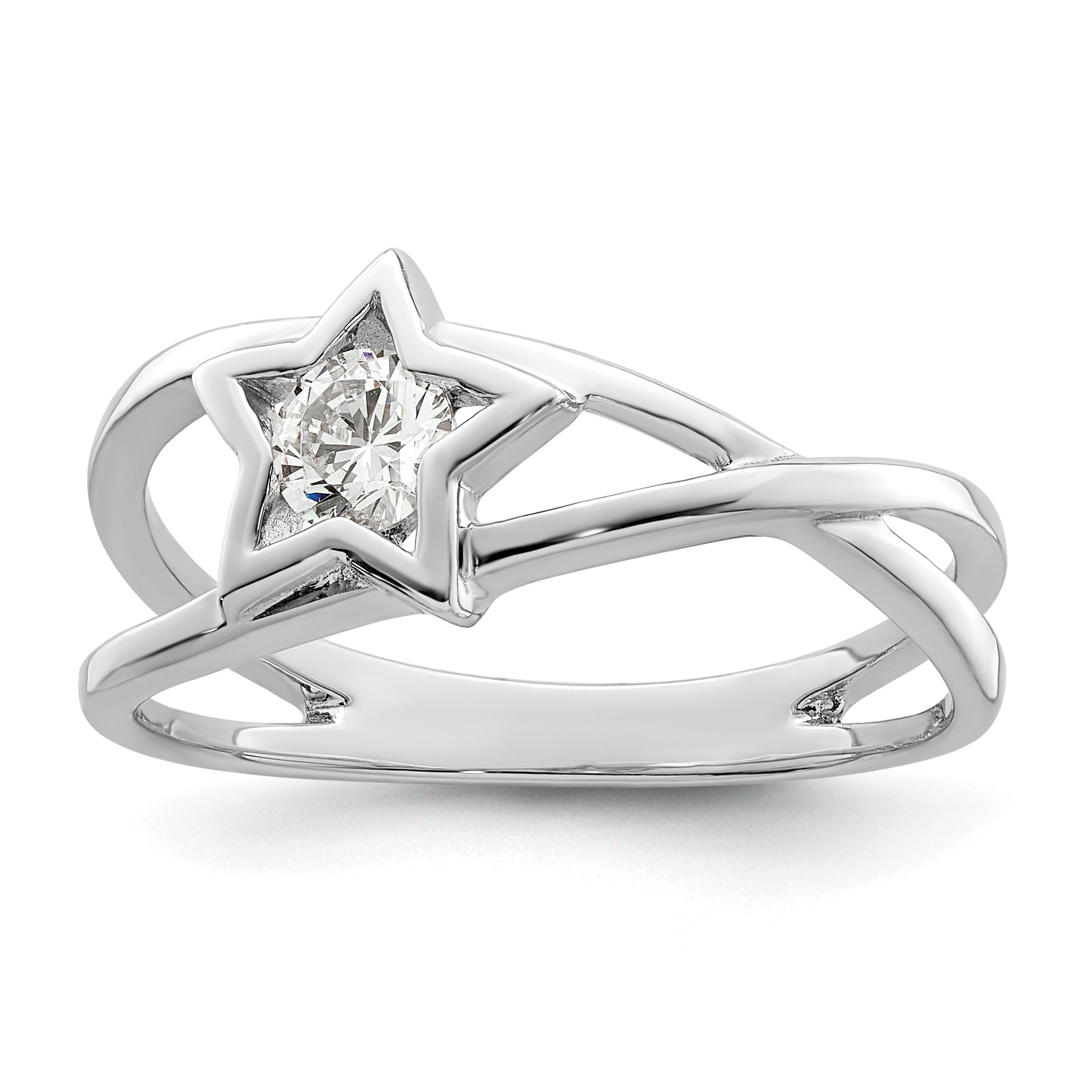 Sterlingsilber Rhodiniert Zirkonia Stern Ring