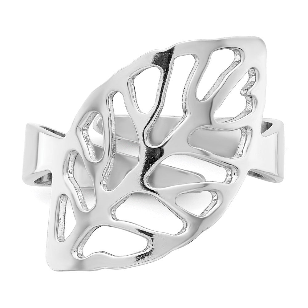 Sterlingsilber Rhod. Poliert Vier Blatt Verstellbar Ring