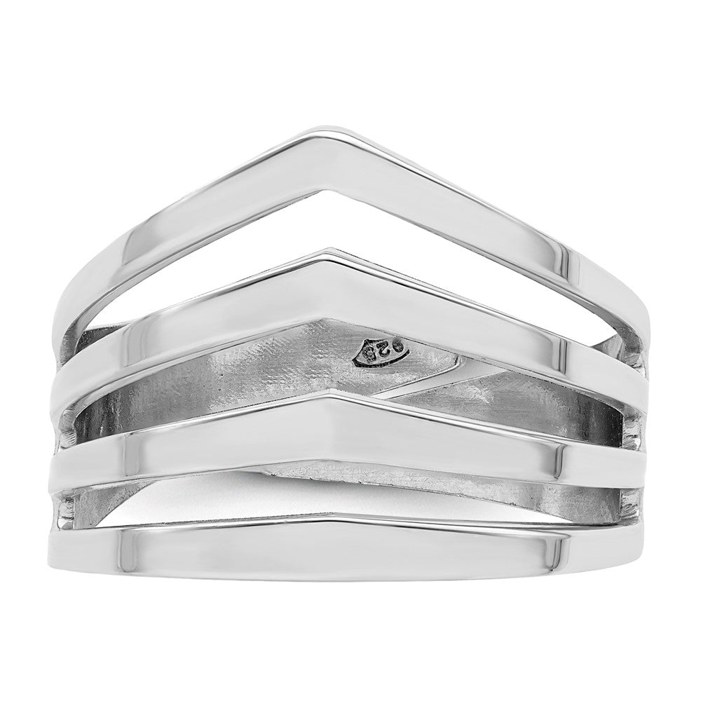 Sterlingsilber Rhod. Poliert Vier V Ring Verstellbar Ring