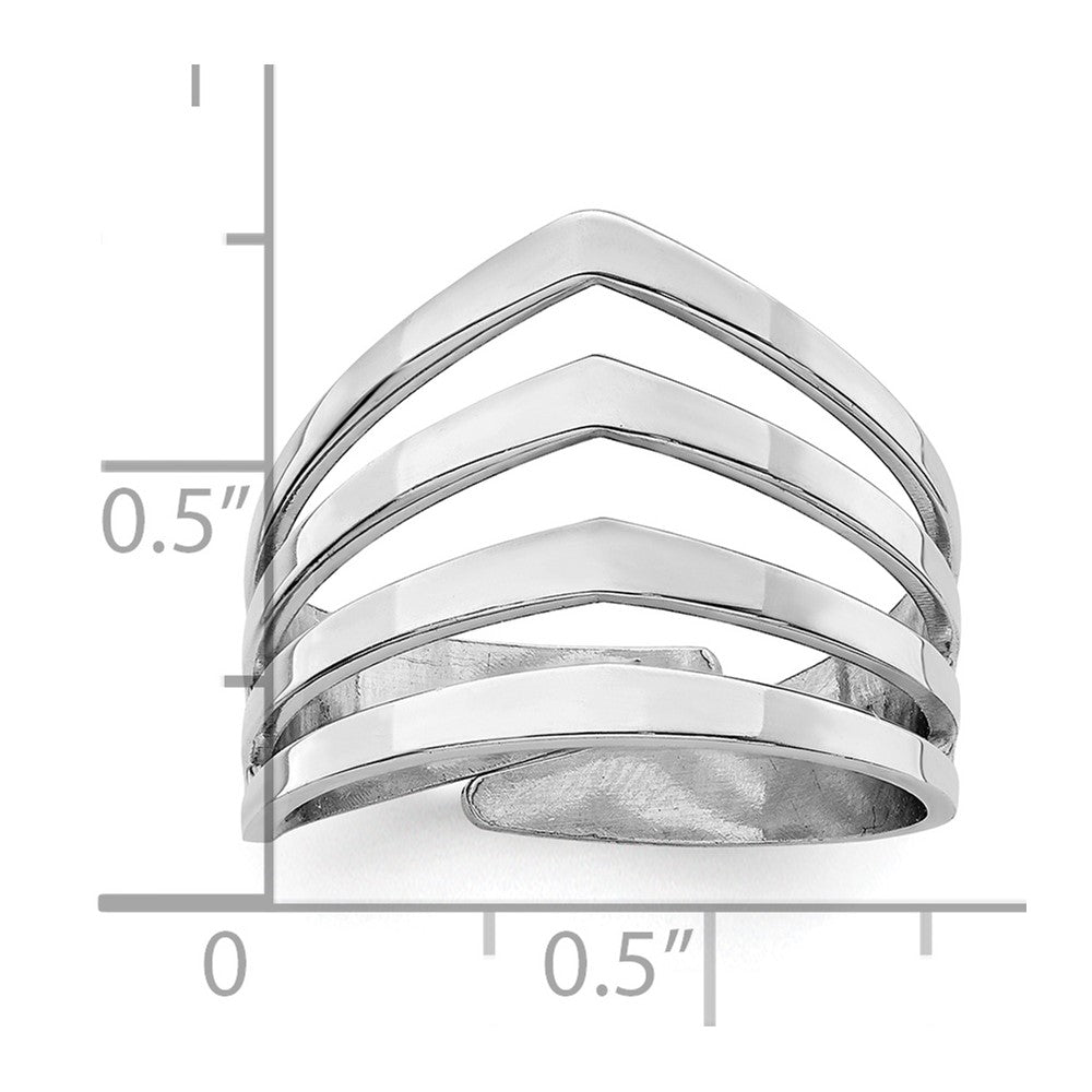 Sterlingsilber Rhod. Poliert Vier V Ring Verstellbar Ring