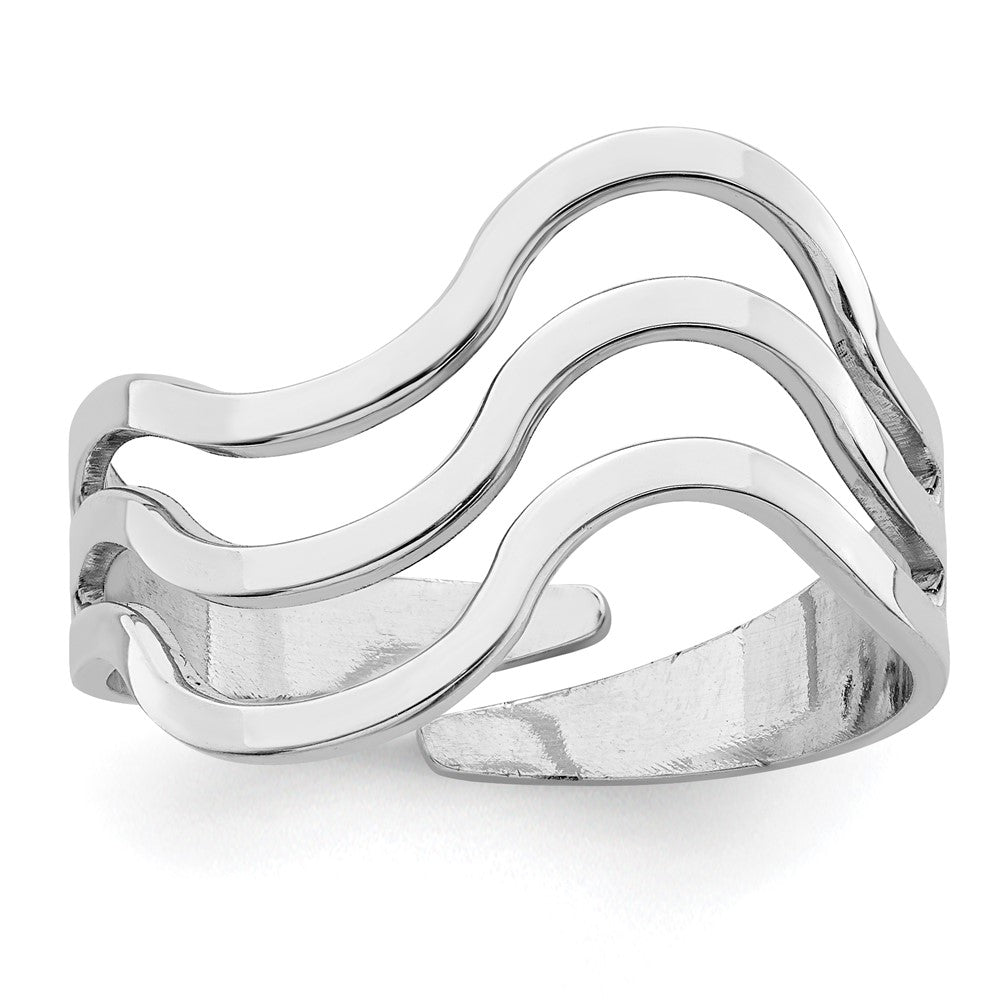 Sterlingsilber Rhod. Poliert Gewellt Verstellbar Ring