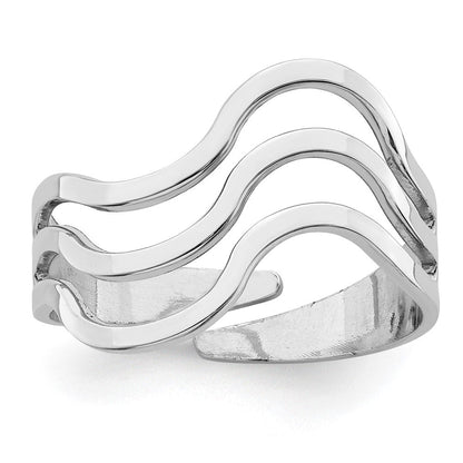 Sterlingsilber Rhod. Poliert Gewellt Verstellbar Ring