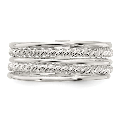 Sterlingsilber Poliert & Gedreht Multiple Attached Rings