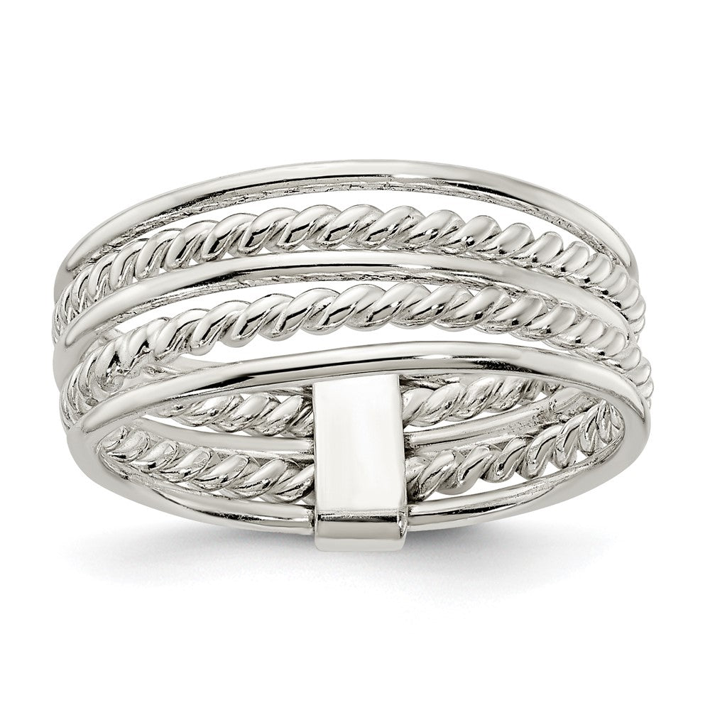 Sterlingsilber Poliert & Gedreht Multiple Attached Rings