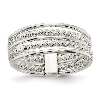 Sterlingsilber Poliert & Gedreht Multiple Attached Rings