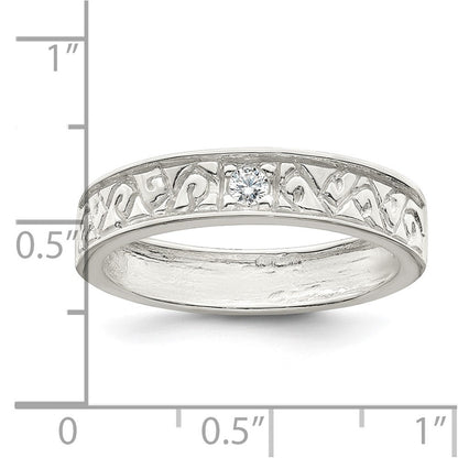 Sterlingsilber Poliert Zirkonia Fantasie Design Ring (size 6 Nur)