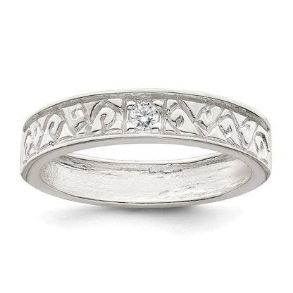 Sterlingsilber Poliert Zirkonia Fantasie Design Ring (size 6 Nur)