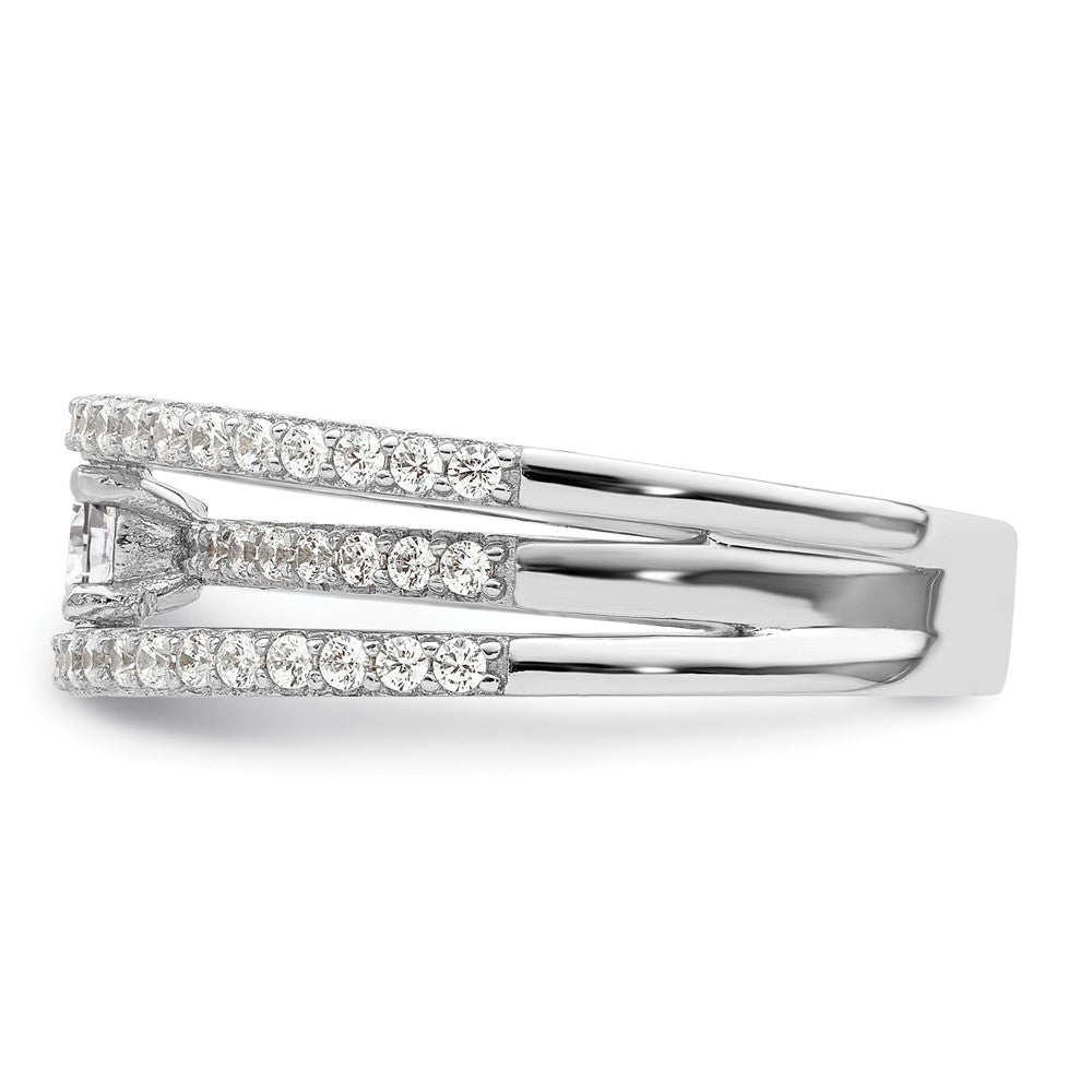 Sterlingsilber Rhodiniert Zirkonia 3 Reihe Ring