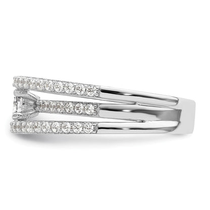 Sterlingsilber Rhodiniert Zirkonia 3 Reihe Ring