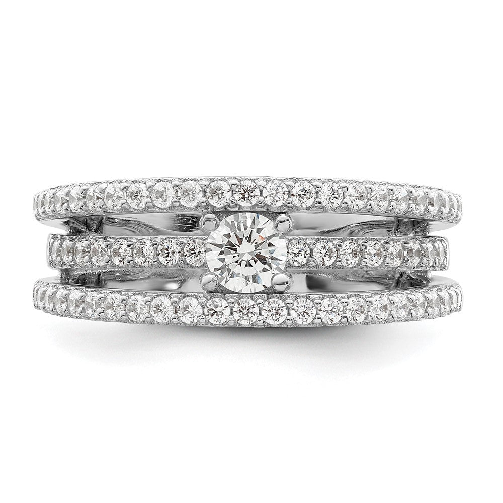 Sterlingsilber Rhodiniert Zirkonia 3 Reihe Ring