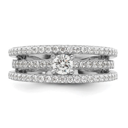 Sterlingsilber Rhodiniert Zirkonia 3 Reihe Ring