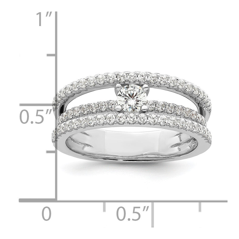 Sterlingsilber Rhodiniert Zirkonia 3 Reihe Ring