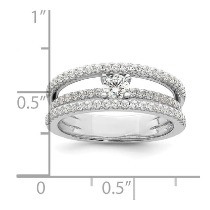 Sterlingsilber Rhodiniert Zirkonia 3 Reihe Ring